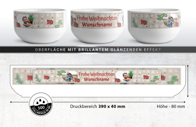 M&uuml;slisch&uuml;ssel - Frohe Weihnachten - mit Name und Foto - 500 ml