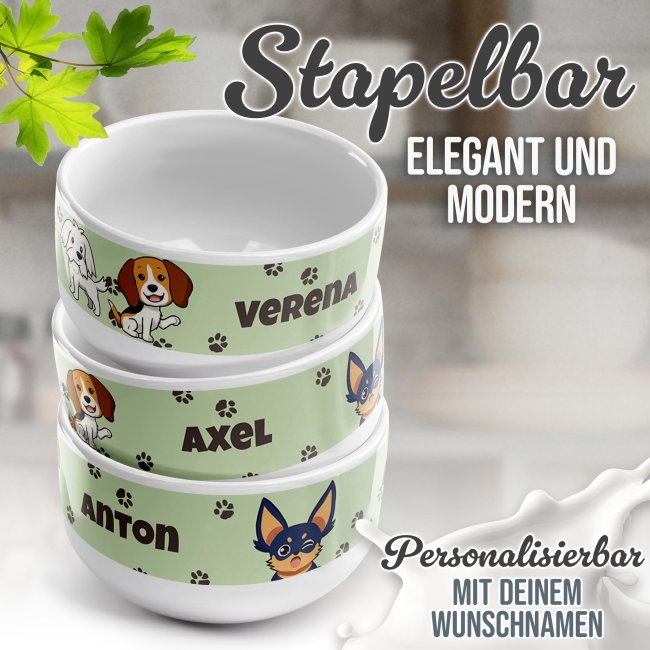 Kinder-M&uuml;slisch&uuml;ssel - Hund Comic - mit Name - 500 ml