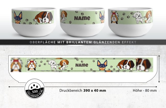 Kinder-M&uuml;slisch&uuml;ssel - Hund Comic - mit Name - 500 ml