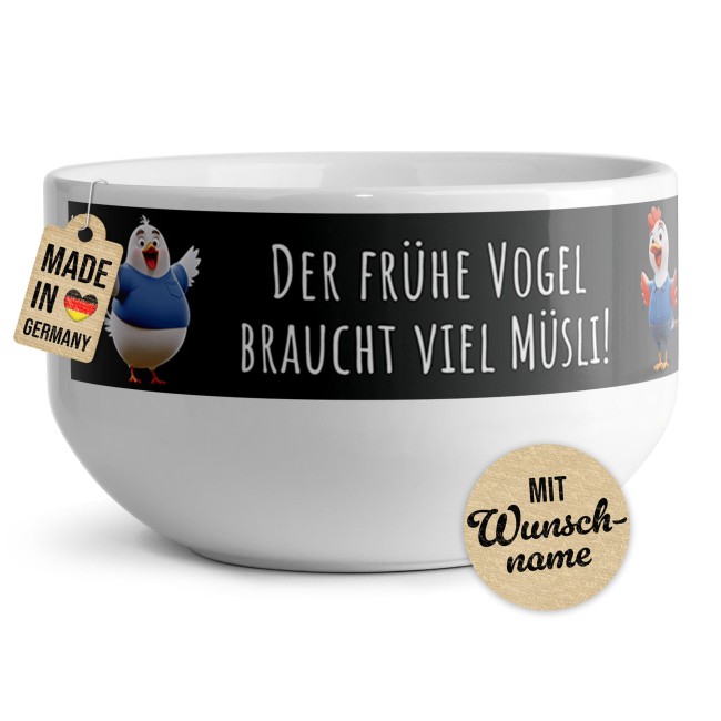 M&uuml;slisch&uuml;ssel - Der fr&uuml;he Vogel - mit Name - 500 ml