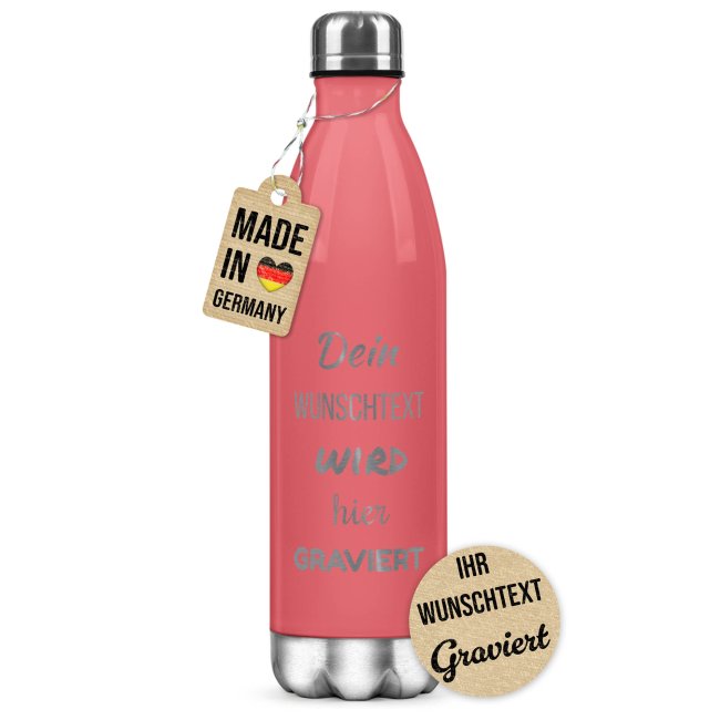 Edelstahl-Flasche mit Gravur - mit 5 Zeilen Wunschtext - Pink - 500 ml