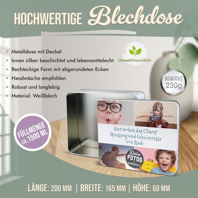 Geschenkdose mit Collage f&uuml;r 4 Fotos &amp; Text - 1500 ml