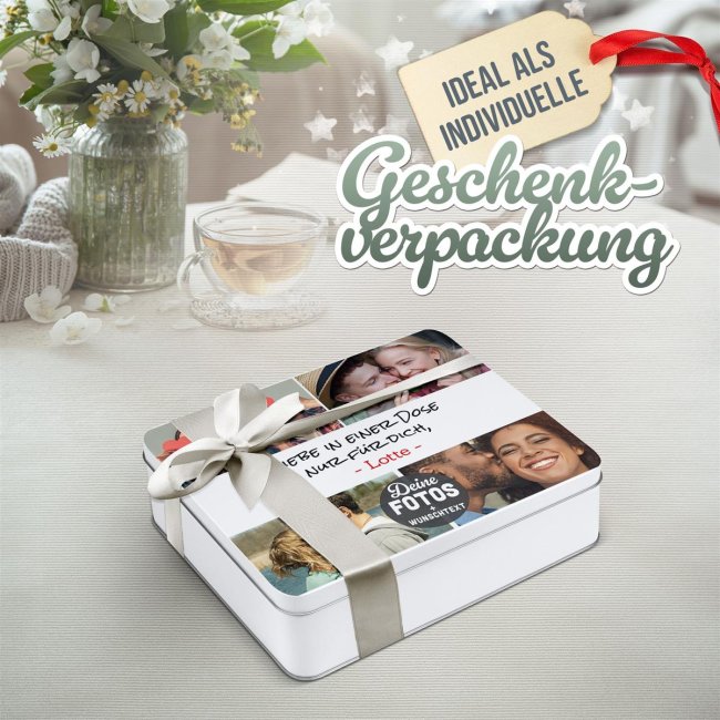Geschenkdose mit Collage f&uuml;r 4 Fotos &amp; Text - 1500 ml