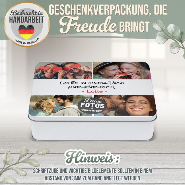 Geschenkdose mit Collage f&uuml;r 4 Fotos &amp; Text - 1500 ml