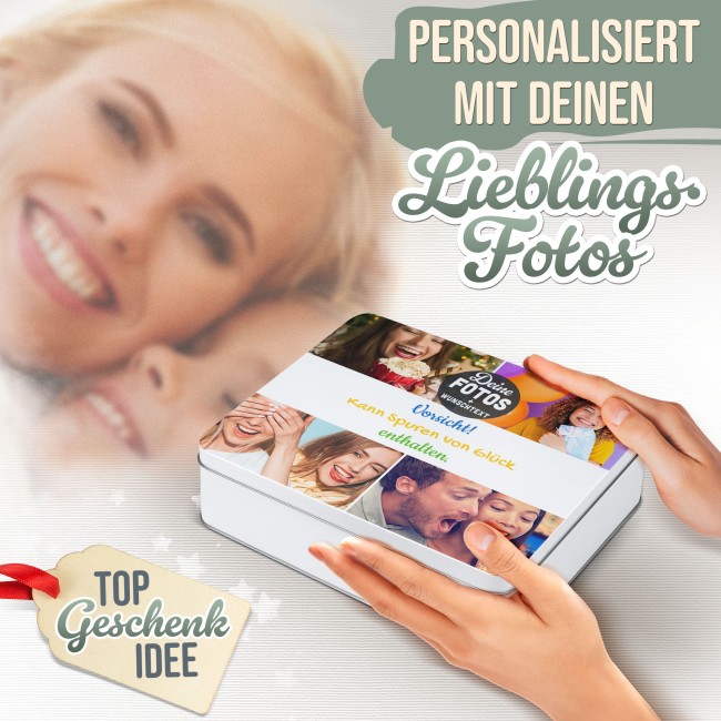 Geschenkdose mit Collage f&uuml;r 4 Fotos &amp; Text - 1500 ml
