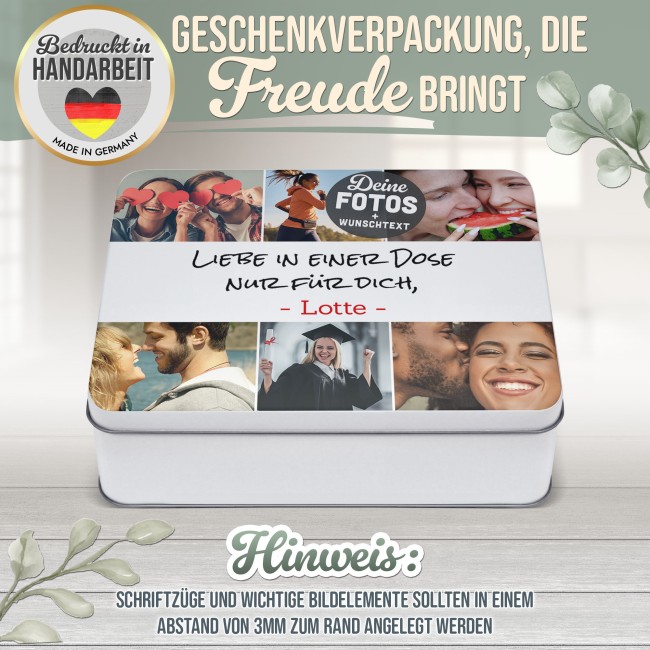 Geschenkdose mit Collage f&uuml;r 6 Fotos &amp; Text - in drei Gr&ouml;&szlig;en