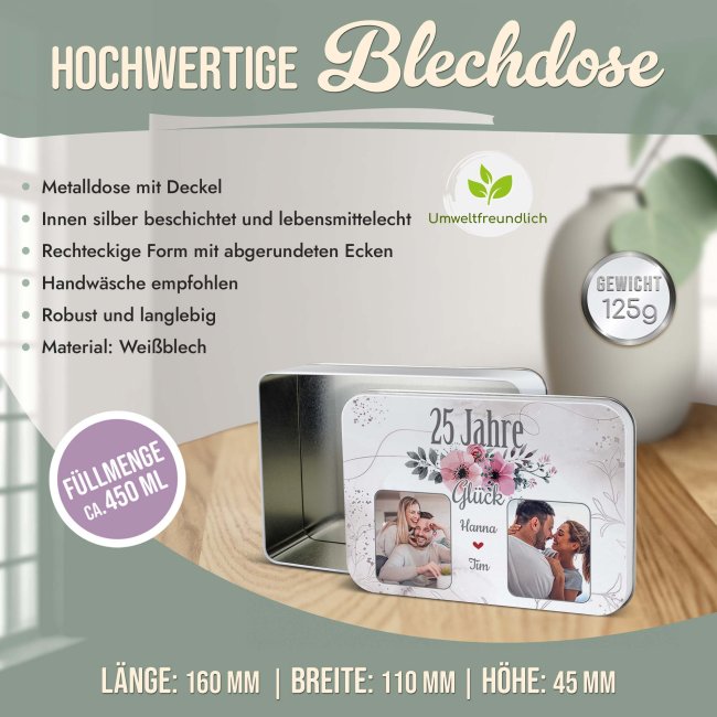 Geschenkdose zum 25. Hochzeitstag - Silberhochzeitsgeschenk - mit Fotos &amp; Namen - in drei Gr&ouml;&szlig;en