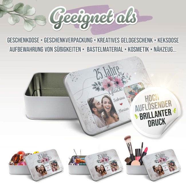 Geschenkdose zum 25. Hochzeitstag - Silberhochzeitsgeschenk - mit Fotos &amp; Namen - in drei Gr&ouml;&szlig;en
