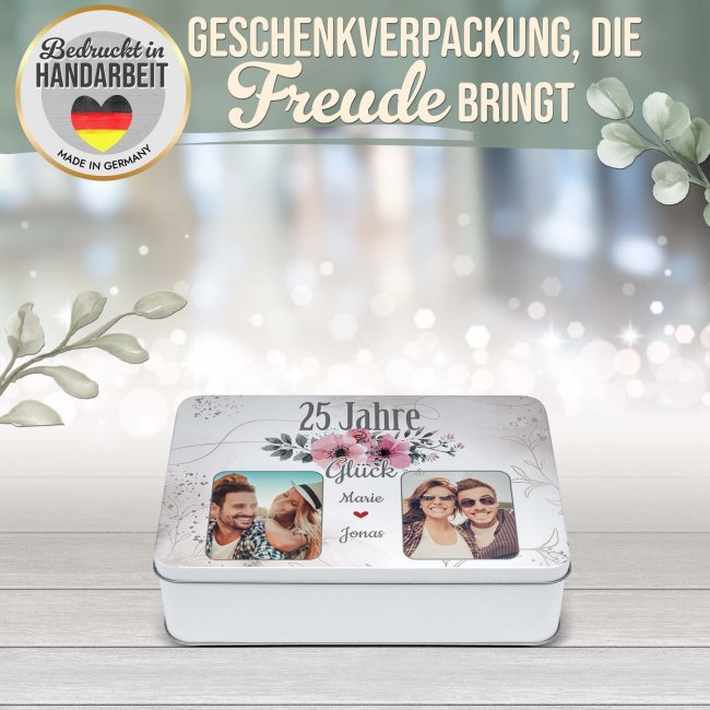 Geschenkdose zum 25. Hochzeitstag - Silberhochzeitsgeschenk - mit Fotos &amp; Namen - in drei Gr&ouml;&szlig;en
