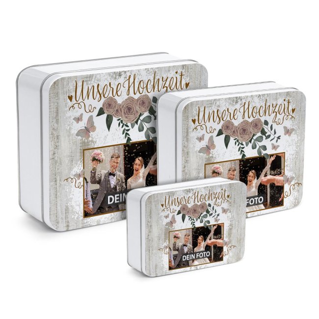 Hochzeit-Geschenkdose - Unsere Hochzeit - mit Foto - in drei Gr&ouml;&szlig;en