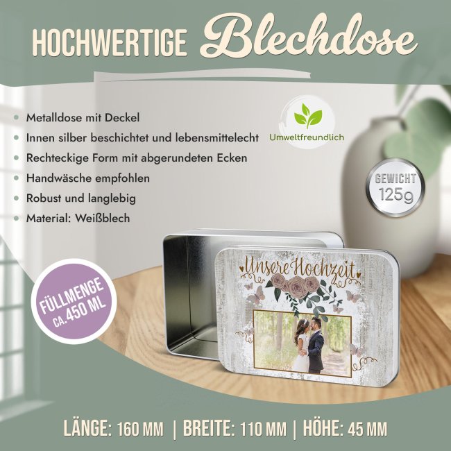 Hochzeit-Geschenkdose - Unsere Hochzeit - mit Foto - in drei Gr&ouml;&szlig;en
