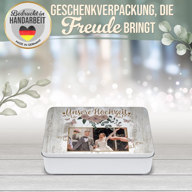 Hochzeit-Geschenkdose - Unsere Hochzeit - mit Foto - in drei Gr&ouml;&szlig;en