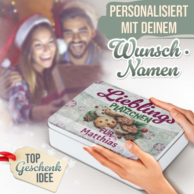 Weihnachts-Keksdose mit Name - Lieblingspl&auml;tzchen f&uuml;r - in drei Gr&ouml;&szlig;en