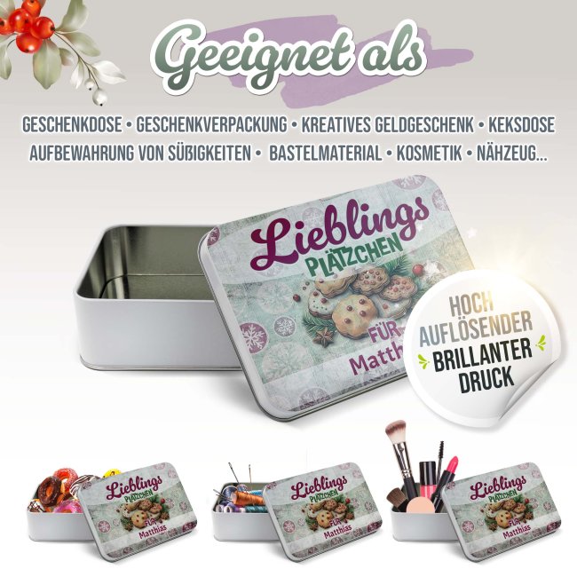 Weihnachts-Keksdose mit Name - Lieblingspl&auml;tzchen f&uuml;r - 2500 ml