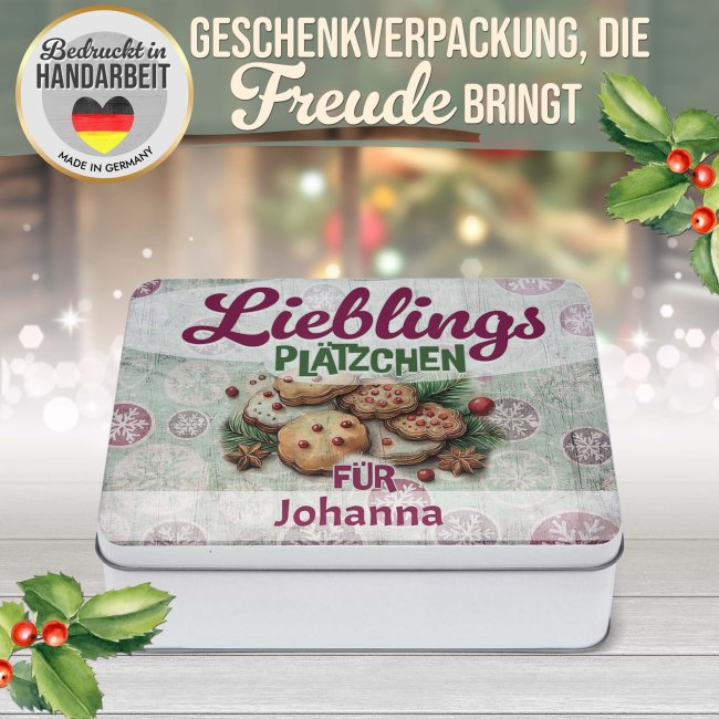 Weihnachts-Keksdose mit Name - Lieblingspl&auml;tzchen f&uuml;r - 2500 ml