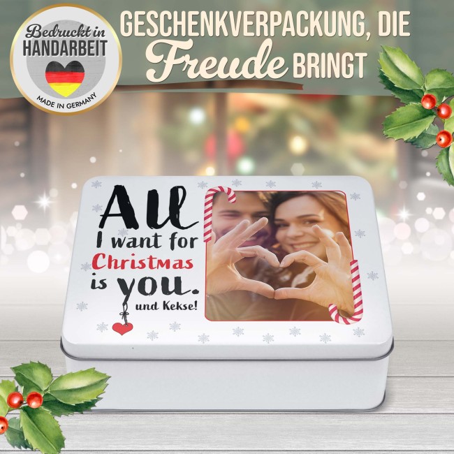 Weihnachtsdose - All I want - mit Foto - in drei Gr&ouml;&szlig;en