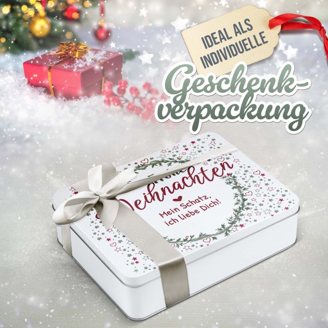 Geschenkdose - Frohe Weihnachten - mit Wunschtext - in drei Gr&ouml;&szlig;en