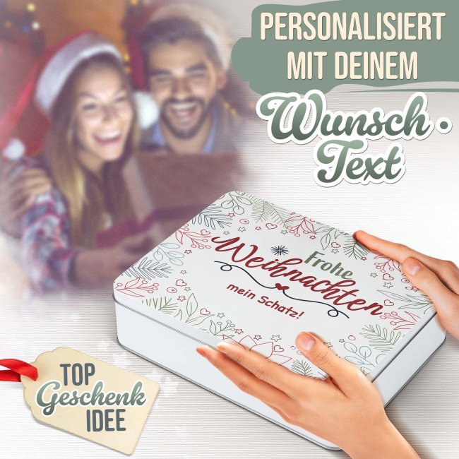 Personalisierte Weihnachtsdose - Frohe Weihnachten - mit Text - in drei Gr&ouml;&szlig;en