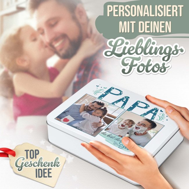 Geschenkdose - Du bist der Beste Papa - mit Fotos - in drei Gr&ouml;&szlig;en