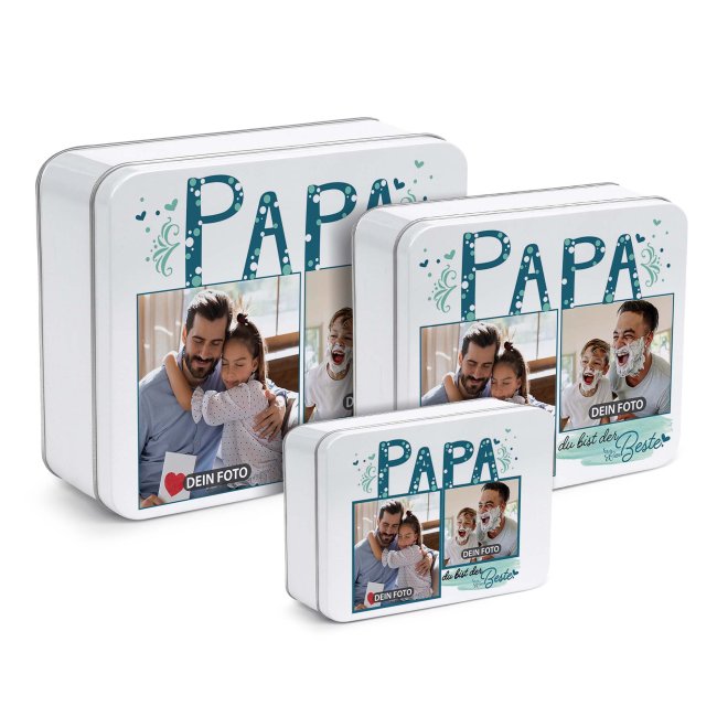 Geschenkdose - Du bist der Beste Papa - mit Fotos - in drei Gr&ouml;&szlig;en