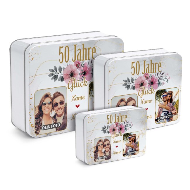 Geschenkdose zum 50. Hochzeitstag - Goldene Hochzeit - mit Fotos &amp; Namen - in drei Gr&ouml;&szlig;en