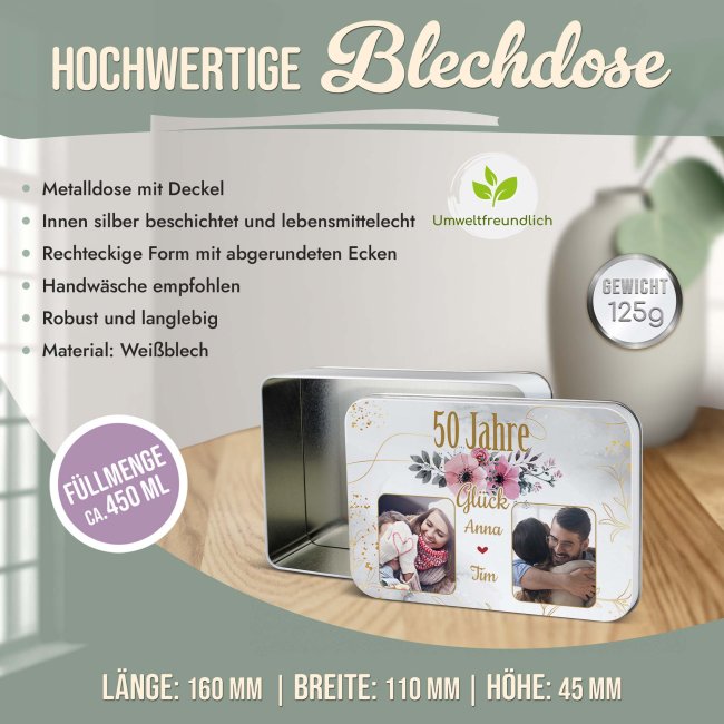 Geschenkdose zum 50. Hochzeitstag - Goldene Hochzeit - mit Fotos &amp; Namen - in drei Gr&ouml;&szlig;en