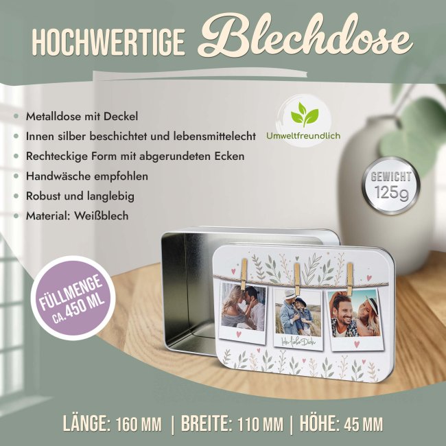 Liebe-Geschenkdose - Polaroids - mit 3 Fotos - in drei Gr&ouml;&szlig;en