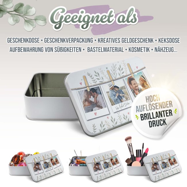 Liebe-Geschenkdose - Polaroids - mit 3 Fotos - in drei Gr&ouml;&szlig;en