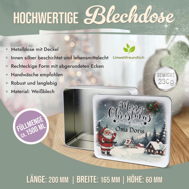 Weihnachtsdose - Merry Christmas - mit Name - 1500 ml