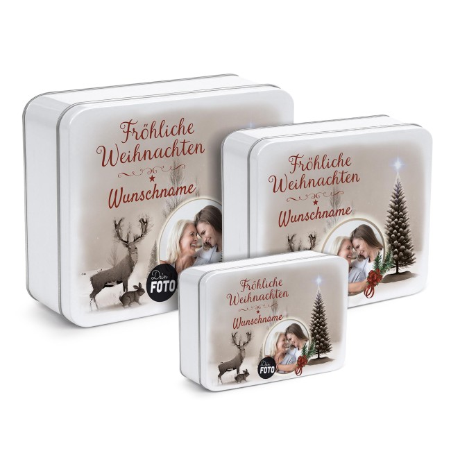 Geschenkdose - Fr&ouml;hliche Weihnachten - mit Foto &amp; Name - in drei Gr&ouml;&szlig;en