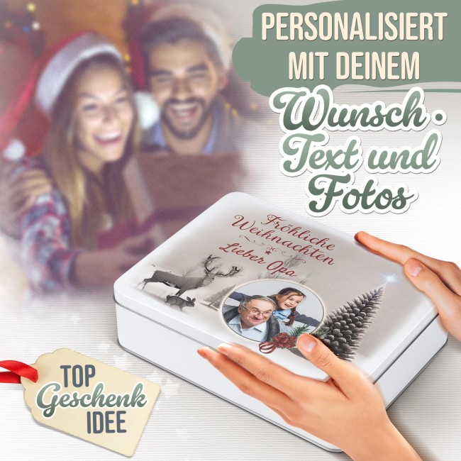 Geschenkdose - Fr&ouml;hliche Weihnachten - mit Foto &amp; Name - in drei Gr&ouml;&szlig;en