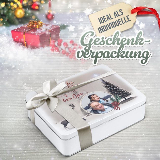 Geschenkdose - Fr&ouml;hliche Weihnachten - mit Foto &amp; Name - in drei Gr&ouml;&szlig;en