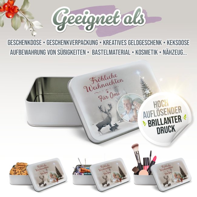 Geschenkdose - Fr&ouml;hliche Weihnachten - mit Foto &amp; Name - in drei Gr&ouml;&szlig;en