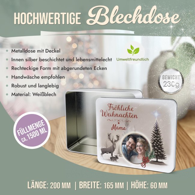 Geschenkdose - Fr&ouml;hliche Weihnachten - mit Foto &amp; Name - 1500 ml