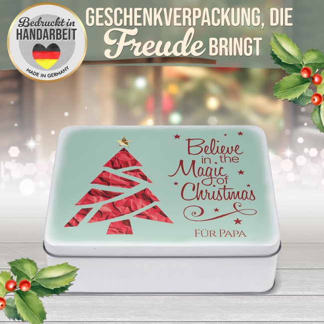 Geschenkdose Weihnachten - Believe in Magic - mit Name - in drei Gr&ouml;&szlig;en