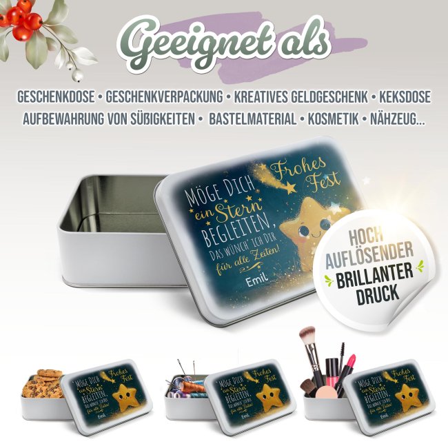 Geschenkdose Weihnachten - M&ouml;ge Dich ein Stern begleiten - mit Name - in drei Gr&ouml;&szlig;en