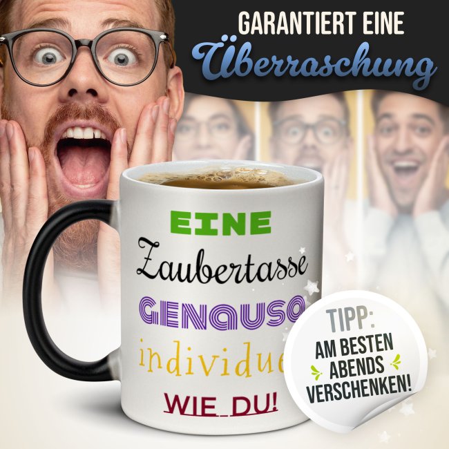 Magic Mug Zaubertasse mit Wunschtext - 300 ml - Druck beidseitig