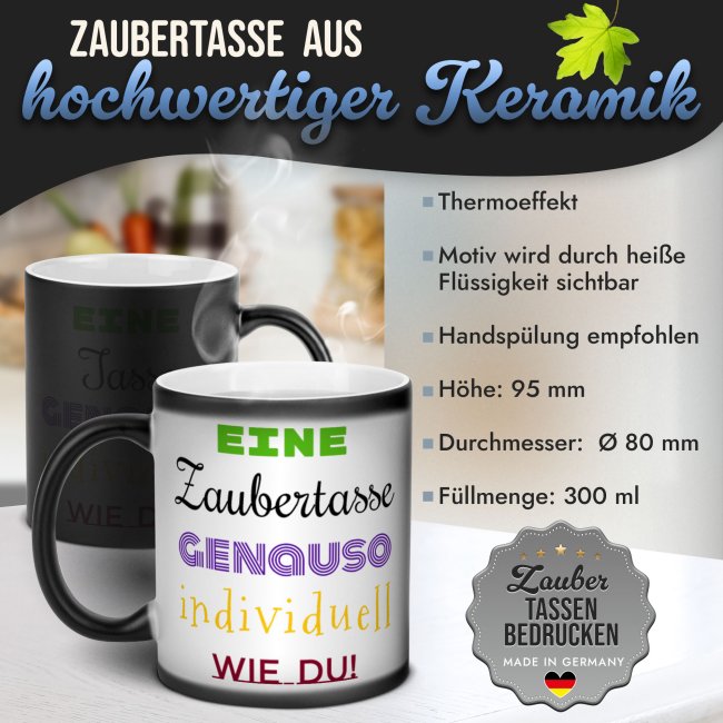 Magic Mug Zaubertasse mit Wunschtext - 300 ml - Druck beidseitig