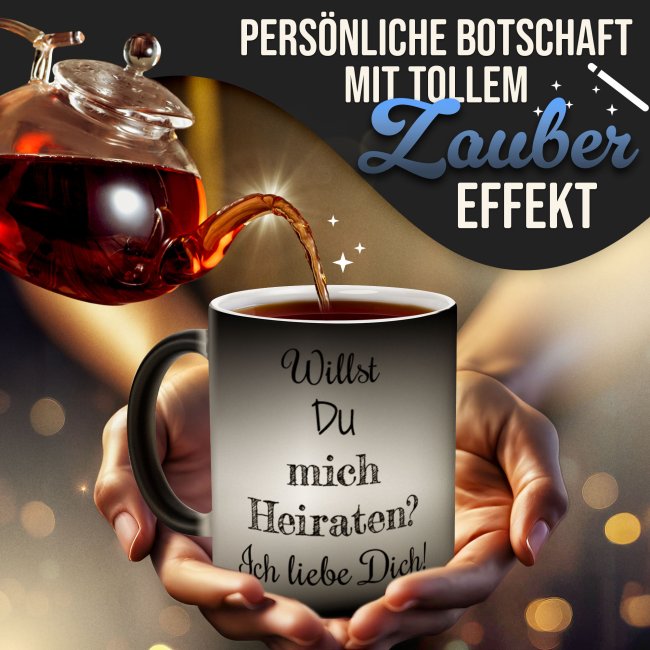 Magic Mug Zaubertasse mit Wunschtext - 300 ml - Druck beidseitig