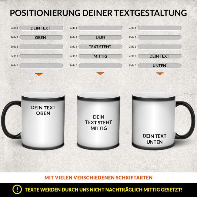 Magic Mug Zaubertasse mit Wunschtext - 300 ml - Druck beidseitig