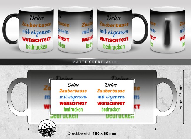 Magic Mug Zaubertasse mit Wunschtext - 300 ml - Druck beidseitig