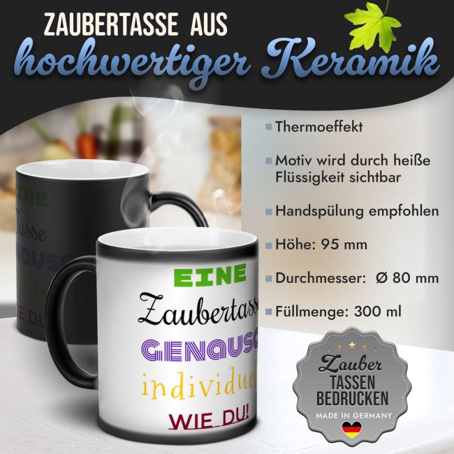Magic Mug Zaubertasse mit Wunschtext - 300 ml - Druck mittig