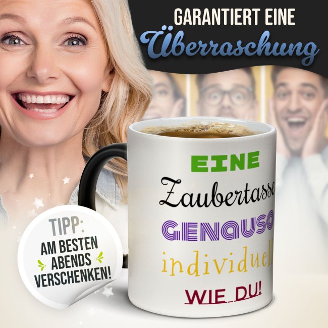 Magic Mug Zaubertasse mit Wunschtext - 300 ml - Druck mittig