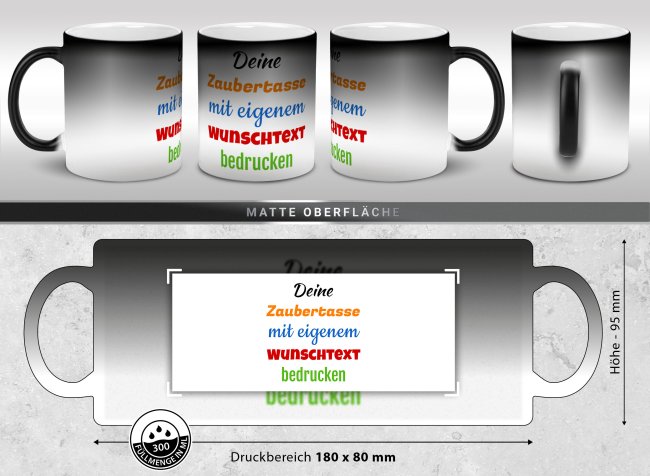 Magic Mug Zaubertasse mit Wunschtext - 300 ml - Druck mittig