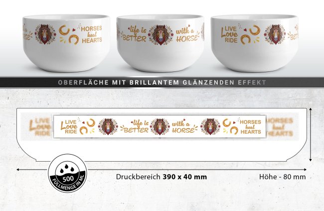 Pferde-M&uuml;slisch&uuml;ssel - Life is better with a horse - 500 ml