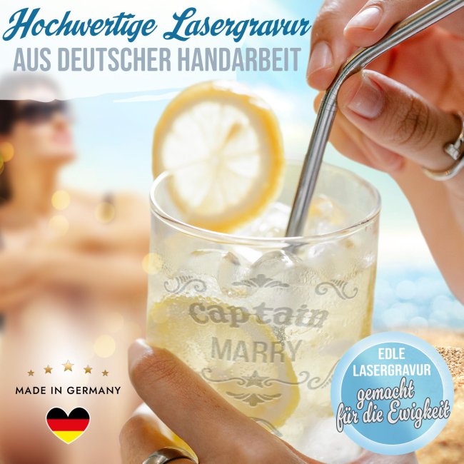 Graviertes Longdrinkglas - Captain Frau - mit Name