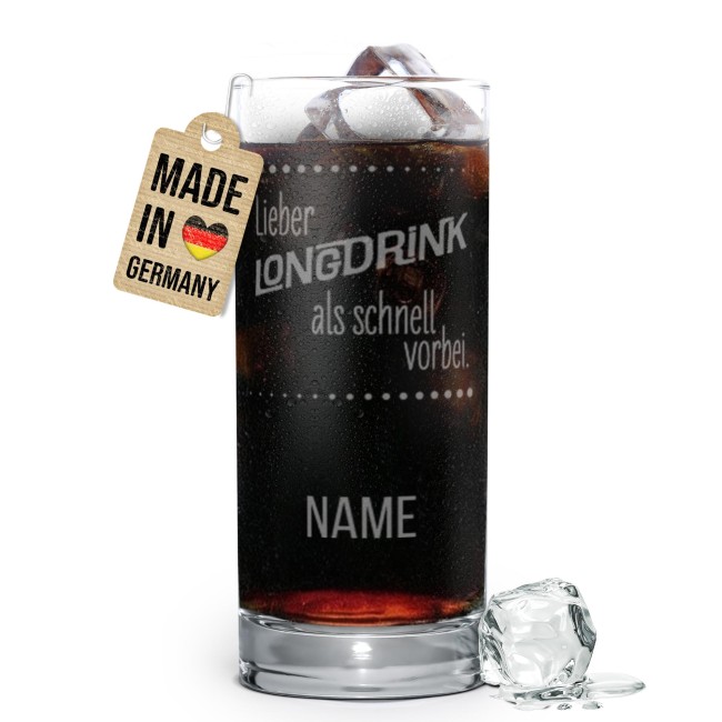 Graviertes Longdrinkglas - Lieber Long-drink als schnell vorbei - mit Name