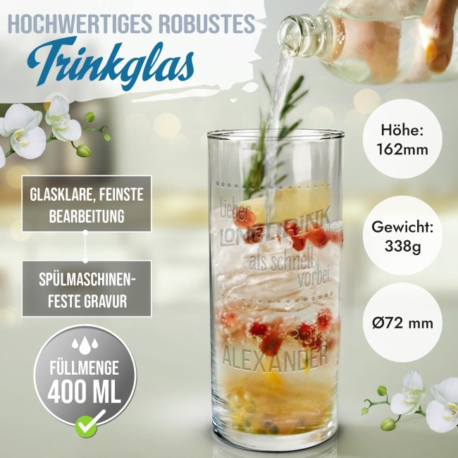 Graviertes Longdrinkglas - Lieber Long-drink als schnell vorbei - mit Name