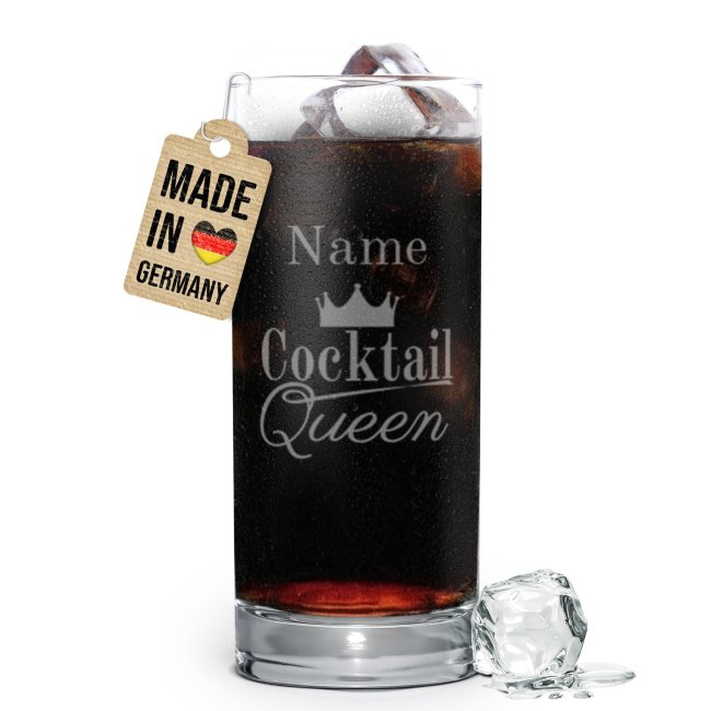 Graviertes Longdrinkglas - Cocktail Queen Krone - mit Name