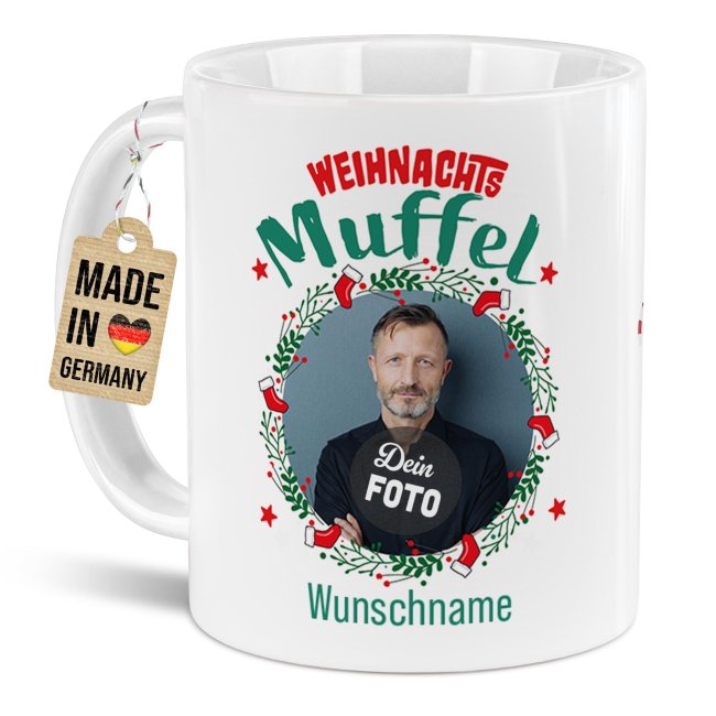 Weihnachtstasse - Weihnachtsmuffel - mit Name &amp; Foto - Innen &amp; Henkel Weiss